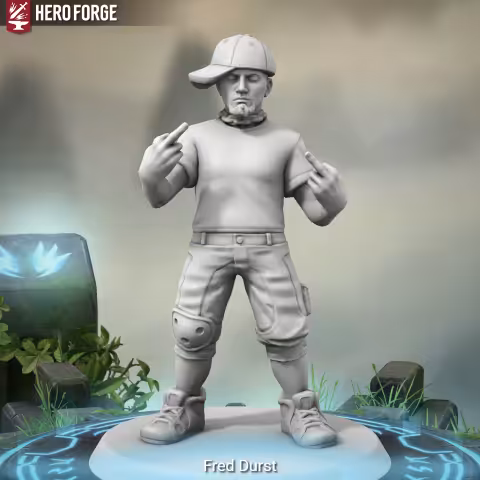 Screenshot from Heroforge of Fred Durst flipping the viewer off with both hands and an angry look on his face.